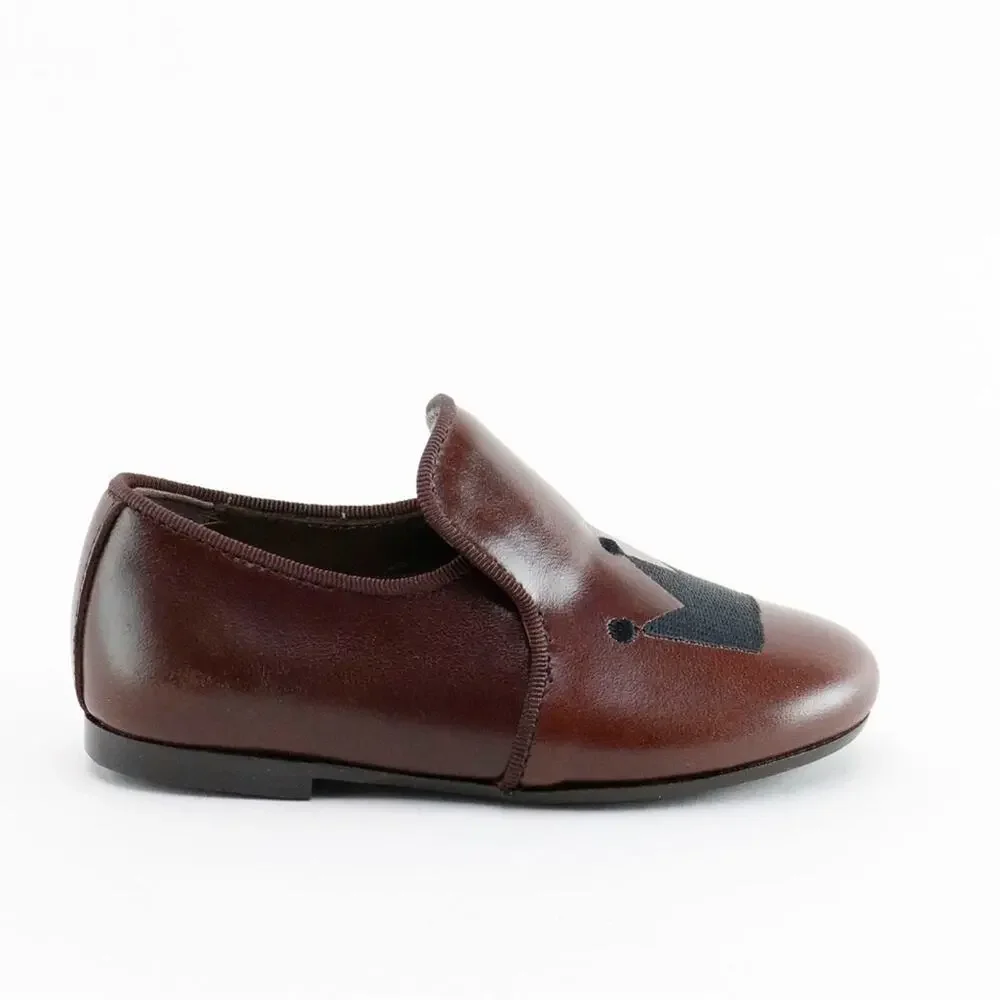 PAPANATAS Boys Leather Crown Embroidered Loafers European Shoes